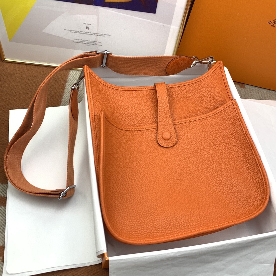 1:1 Replica Hermes Evelyne III 29 Bag Orange With Silver-Toned Hardware For Women, Women's Shoulder And Crossbody Bags 11.4in/29cm H056277CC9J - Image 5