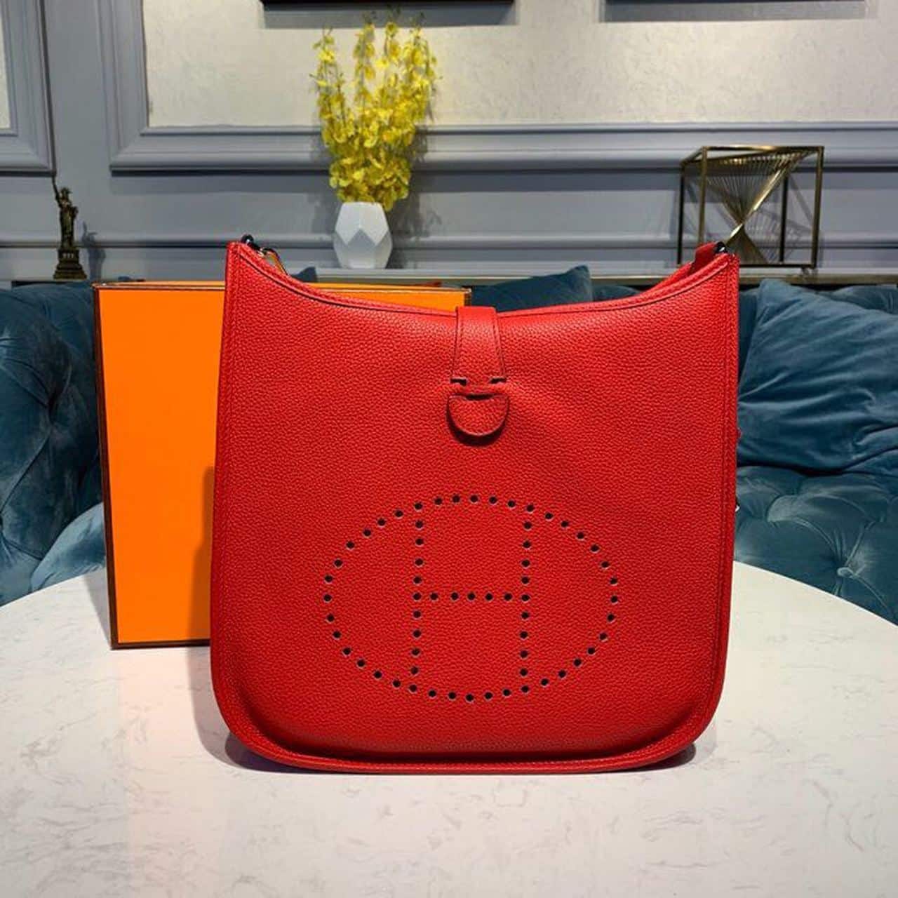 1:1 Replica Hermes Evelyne III 29 Bag Red With Silver-Toned Hardware For Women, Women's Shoulder And Crossbody Bags 11.4in/29cm - Image 2