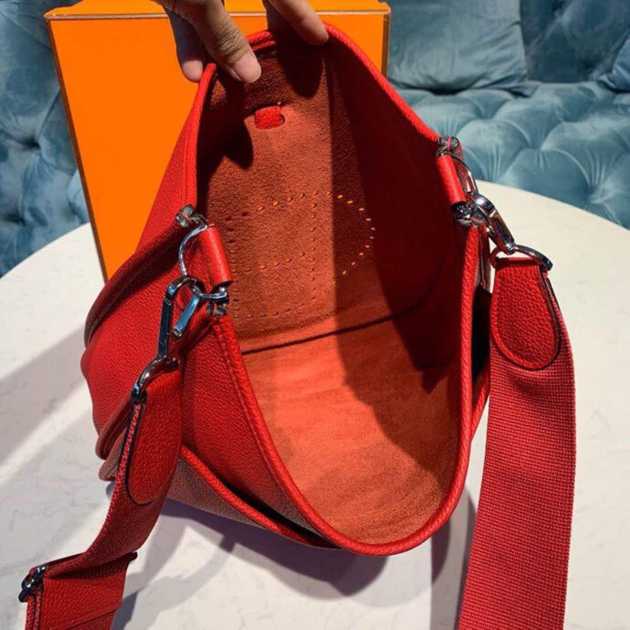 1:1 Replica Hermes Evelyne III 29 Bag Red With Silver-Toned Hardware For Women, Women's Shoulder And Crossbody Bags 11.4in/29cm - Image 10
