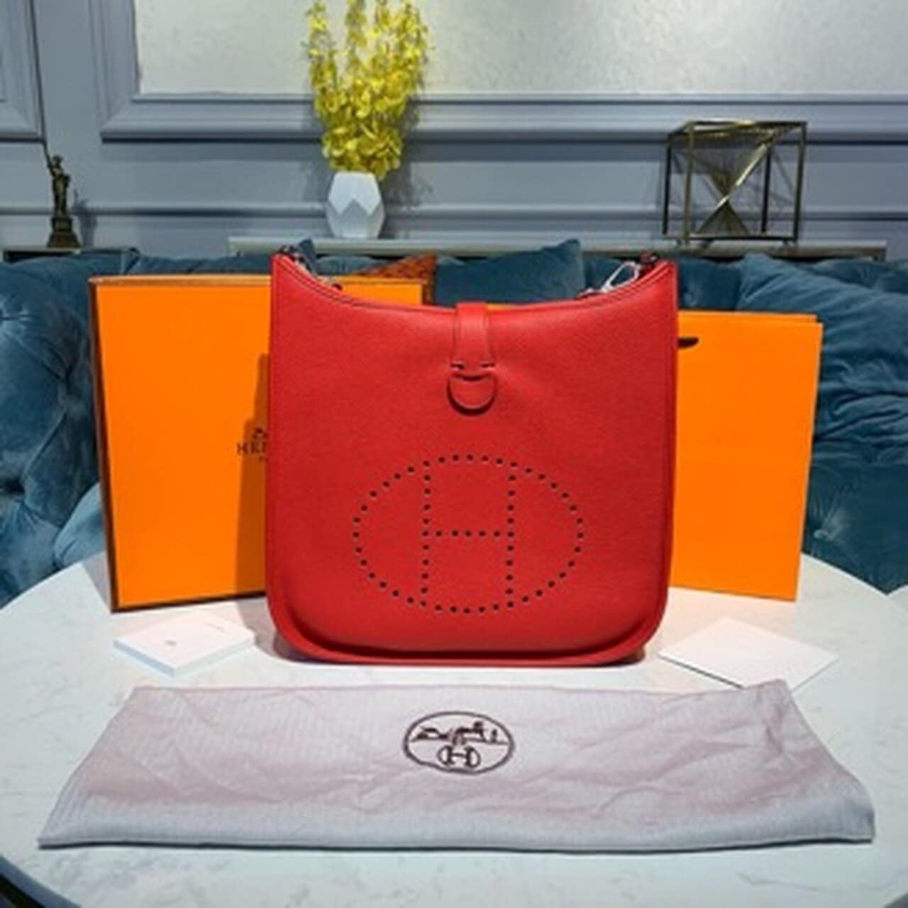 1:1 Replica Hermes Evelyne III 29 Bag Red With Silver-Toned Hardware For Women, Women's Shoulder And Crossbody Bags 11.4in/29cm