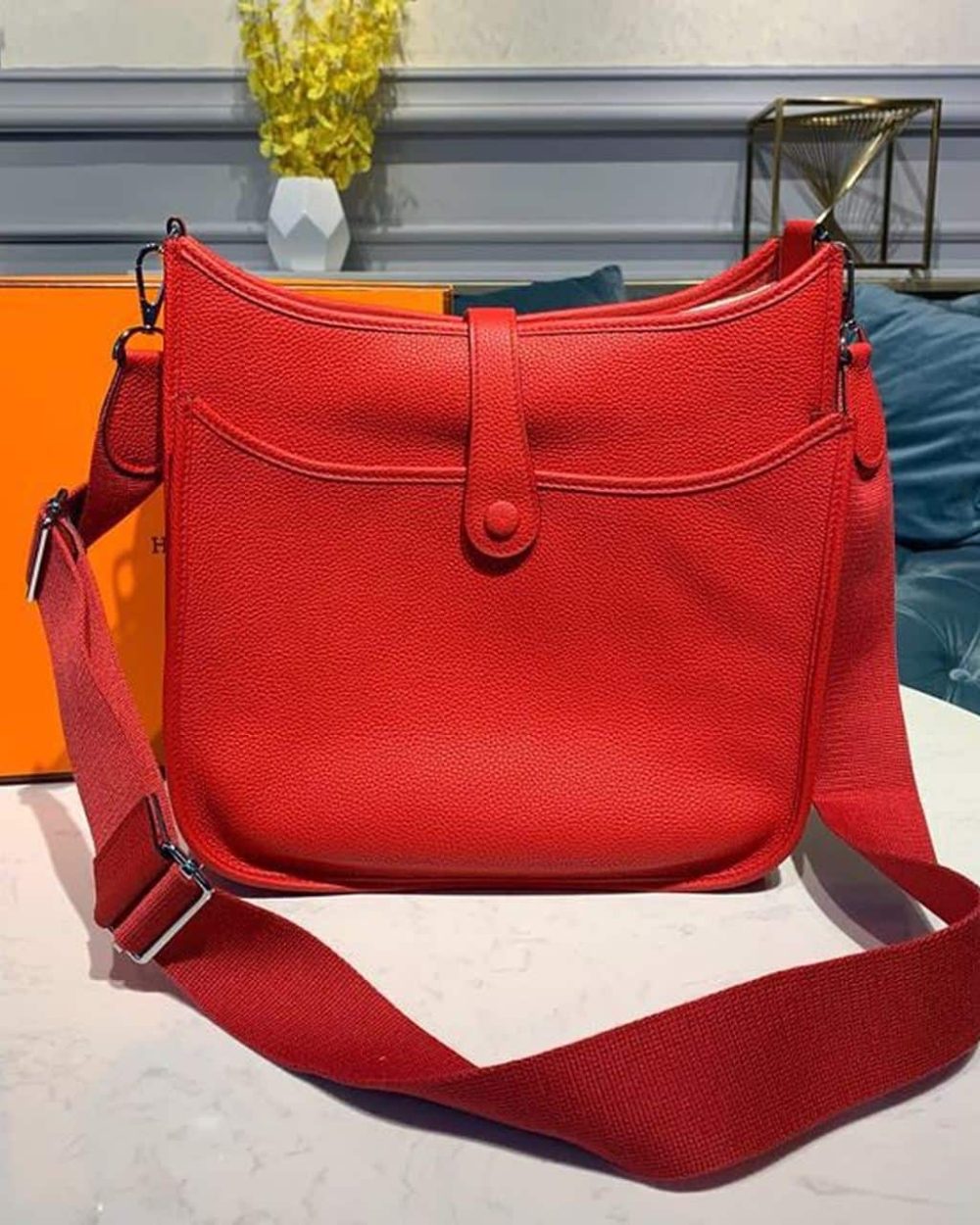 1:1 Replica Hermes Evelyne III 29 Bag Red With Silver-Toned Hardware For Women, Women's Shoulder And Crossbody Bags 11.4in/29cm