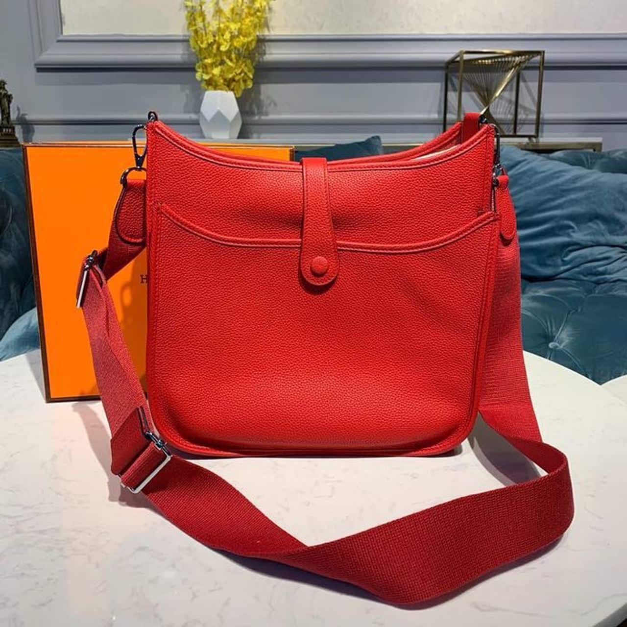 1:1 Replica Hermes Evelyne III 29 Bag Red With Silver-Toned Hardware For Women, Women's Shoulder And Crossbody Bags 11.4in/29cm - Image 4