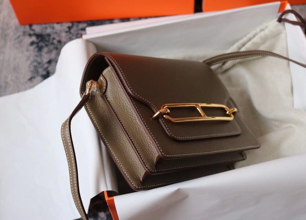 1:1 Replica Hermes Evercolor Sac Roulis 23 Grey Galet For Women, Women's Handbags, Shoulder Bags 9in/23cm