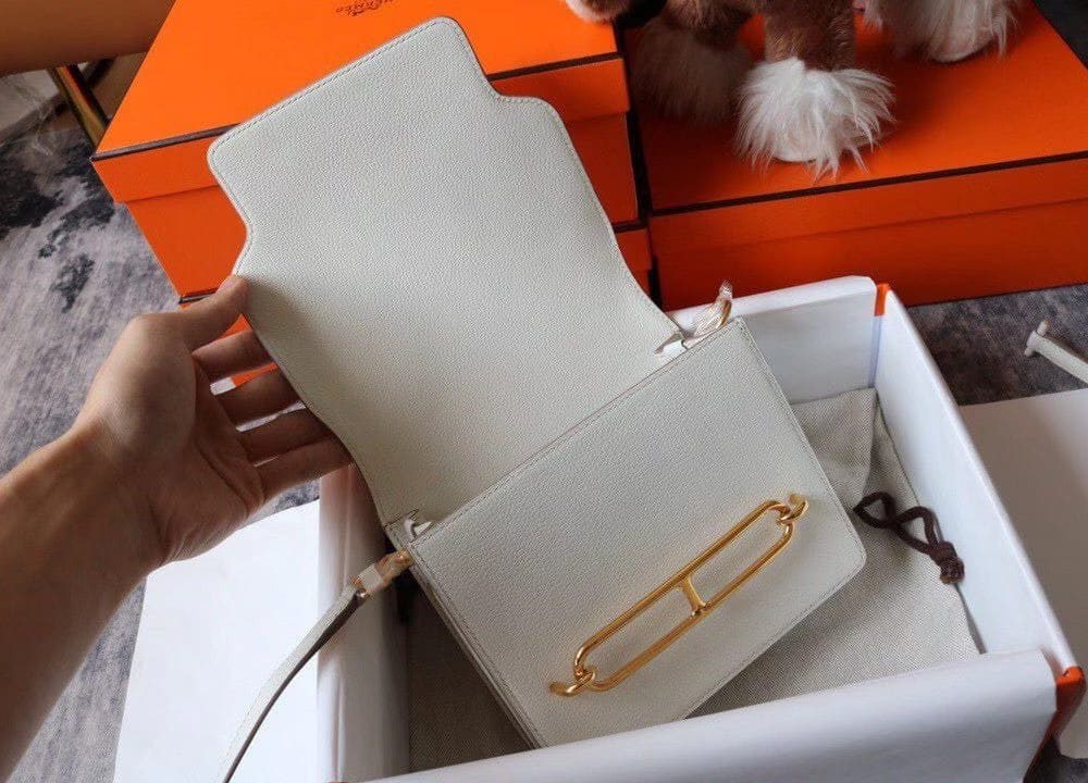 1:1 Replica Hermes Evercolor Sac Roulis 23 White For Women, Women's Handbags, Shoulder Bags 9in/23cm