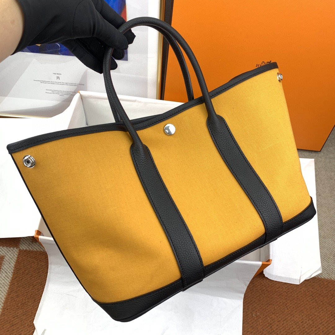1:1 Replica Hermes Garden Party 36 Canvas Tote Bag Yellow/Black For Women, Women’s Handbags, Shoulder Bags 14.2in/36cm - Image 4