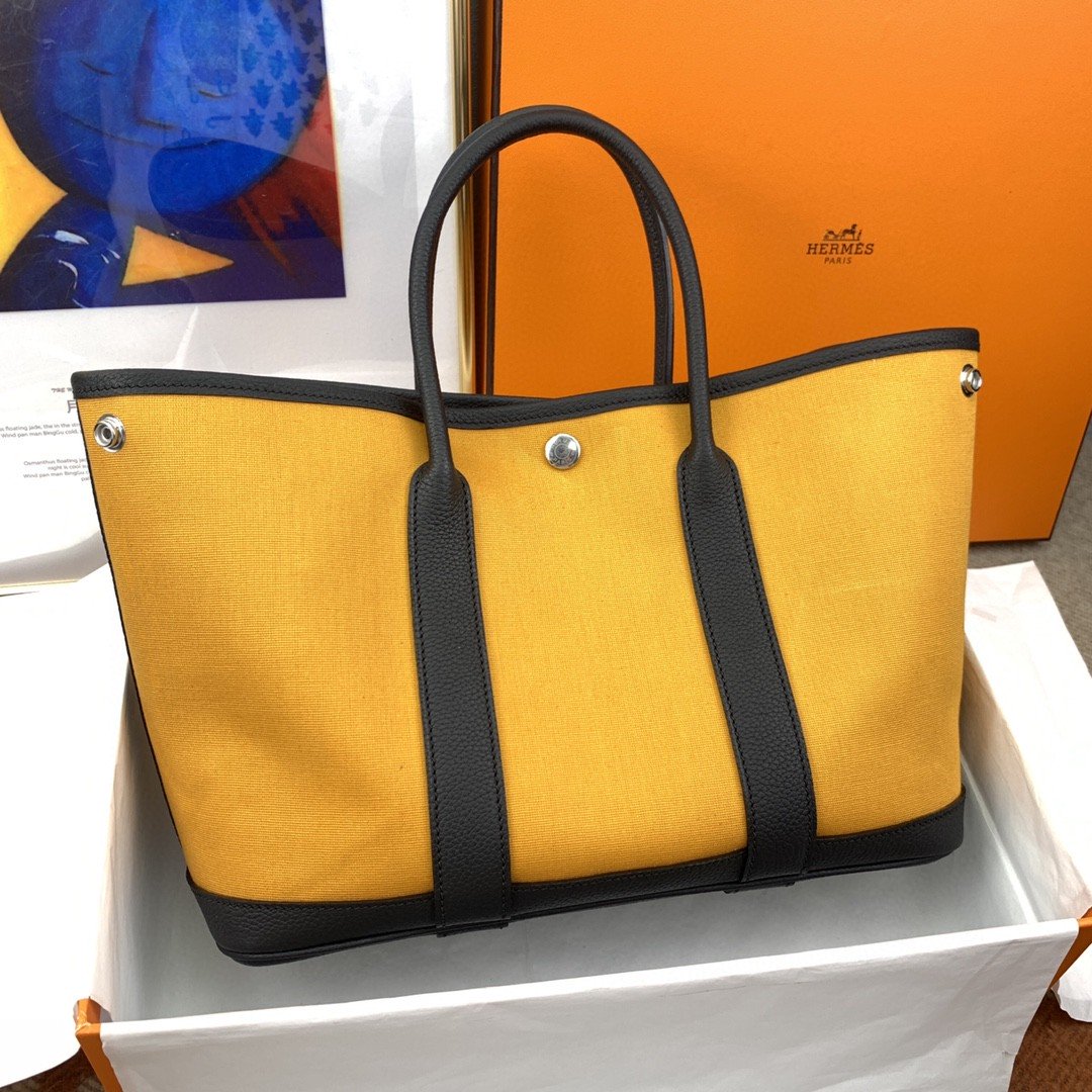 1:1 Replica Hermes Garden Party 36 Canvas Tote Bag Yellow/Black For Women, Women’s Handbags, Shoulder Bags 14.2in/36cm - Image 6