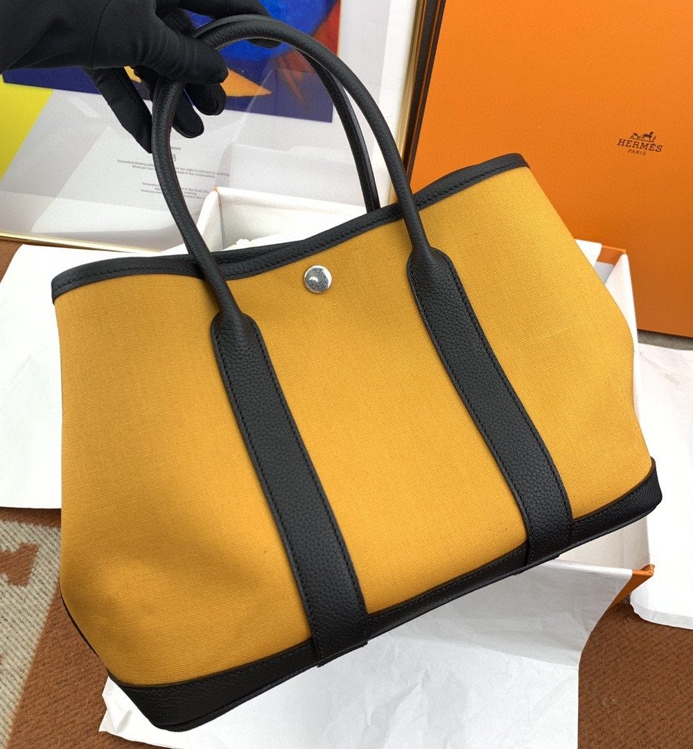 1:1 Replica Hermes Garden Party 36 Canvas Tote Bag Yellow/Black For Women, Women’s Handbags, Shoulder Bags 14.2in/36cm
