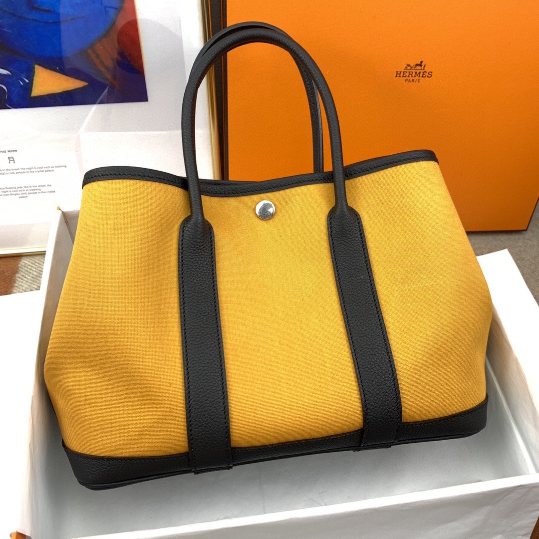 1:1 Replica Hermes Garden Party 36 Canvas Tote Bag Yellow/Black For Women, Women’s Handbags, Shoulder Bags 14.2in/36cm