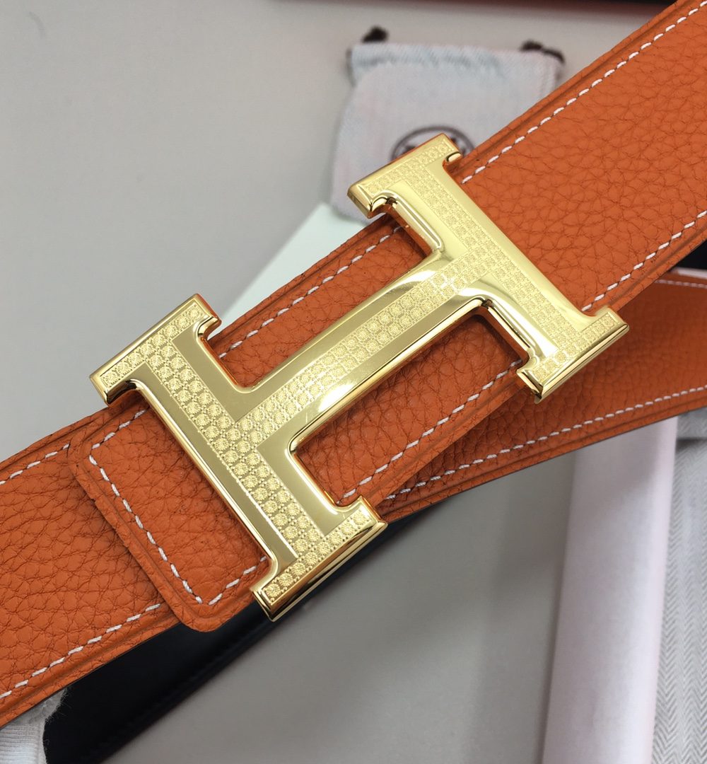 1:1 Replica Hermes H Guillochee Belt Buckle & Reversible Orange For Women, Women Belt