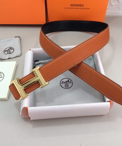 1:1 Replica Hermes H Guillochee Belt Buckle & Reversible Orange For Women, Women Belt