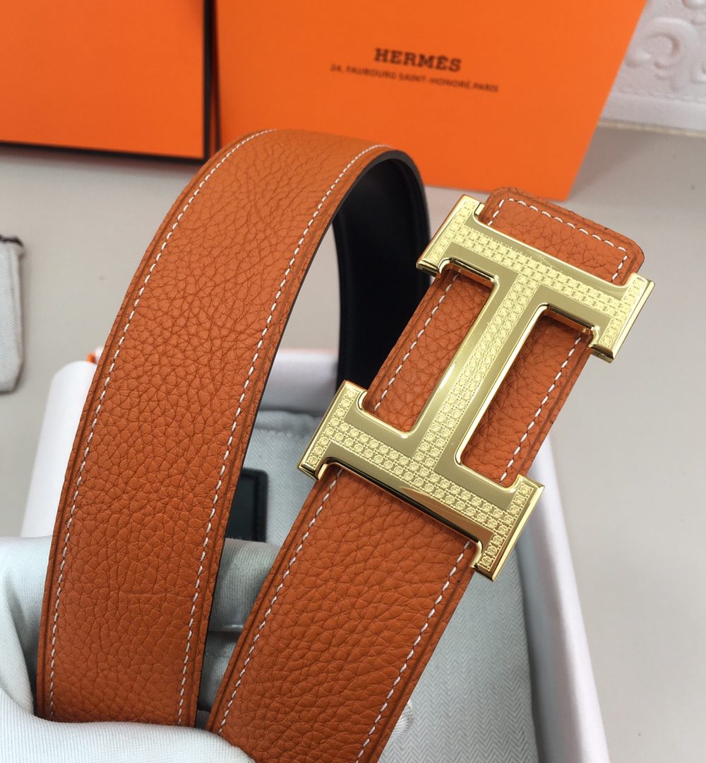 1:1 Replica Hermes H Guillochee Belt Buckle & Reversible Orange For Women, Women Belt