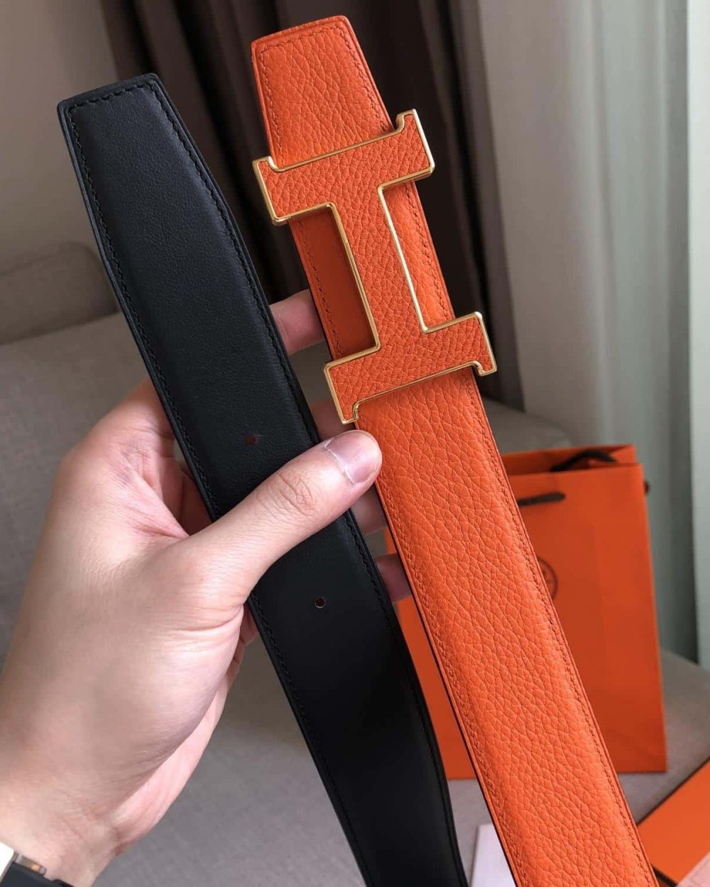 1:1 Replica Hermes H Guillochee Belt Buckle & Reversible Strap Orange For Women, Women Belt