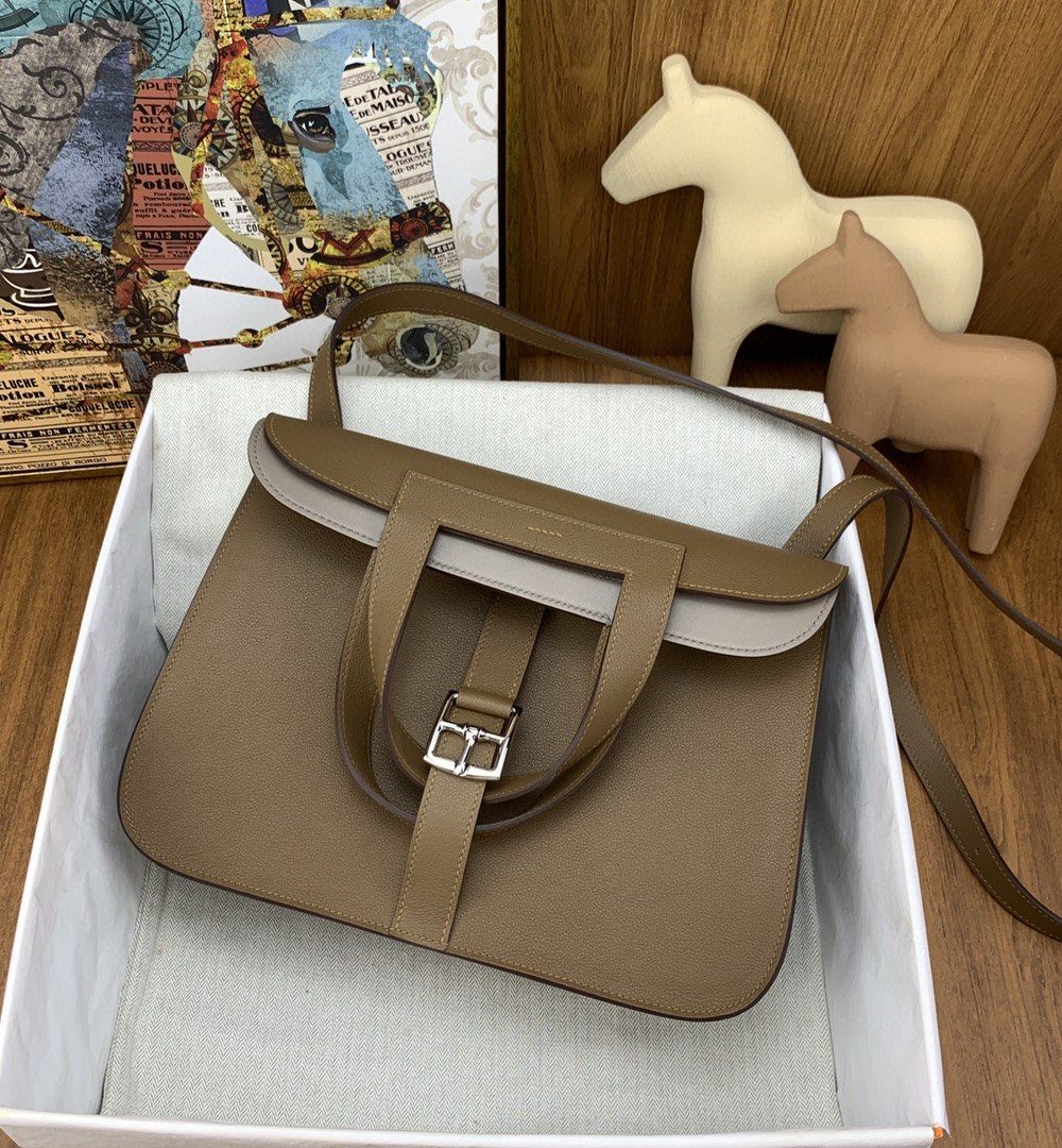 1:1 Replica Hermes Halzan 31 Brown, Silver Toned Hardware Bag For Women, Women's Handbags, Shoulder Bags 12.2in/31cm