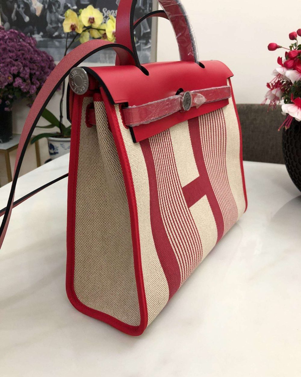 1:1 Replica Hermes Herbag Zip Bag Black/Brown/Red For Women 31cm / 12.2in