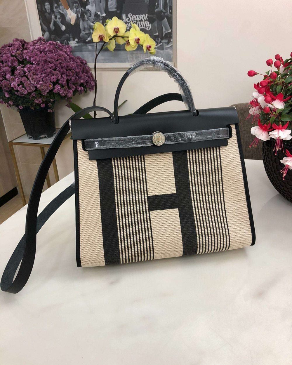 1:1 Replica Hermes Herbag Zip Bag Black/Brown/Red For Women 31cm / 12.2in