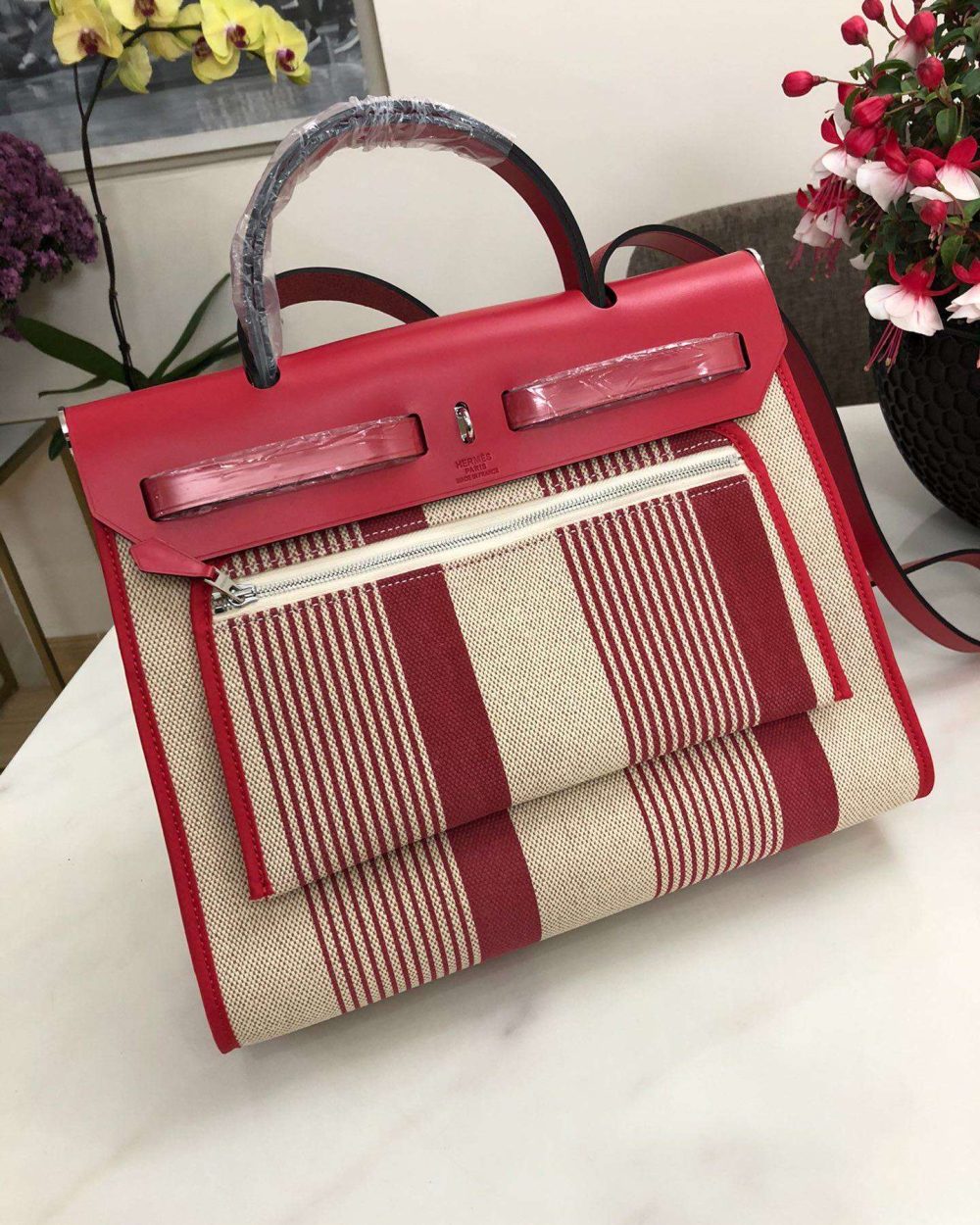 1:1 Replica Hermes Herbag Zip Bag Black/Brown/Red For Women 31cm / 12.2in