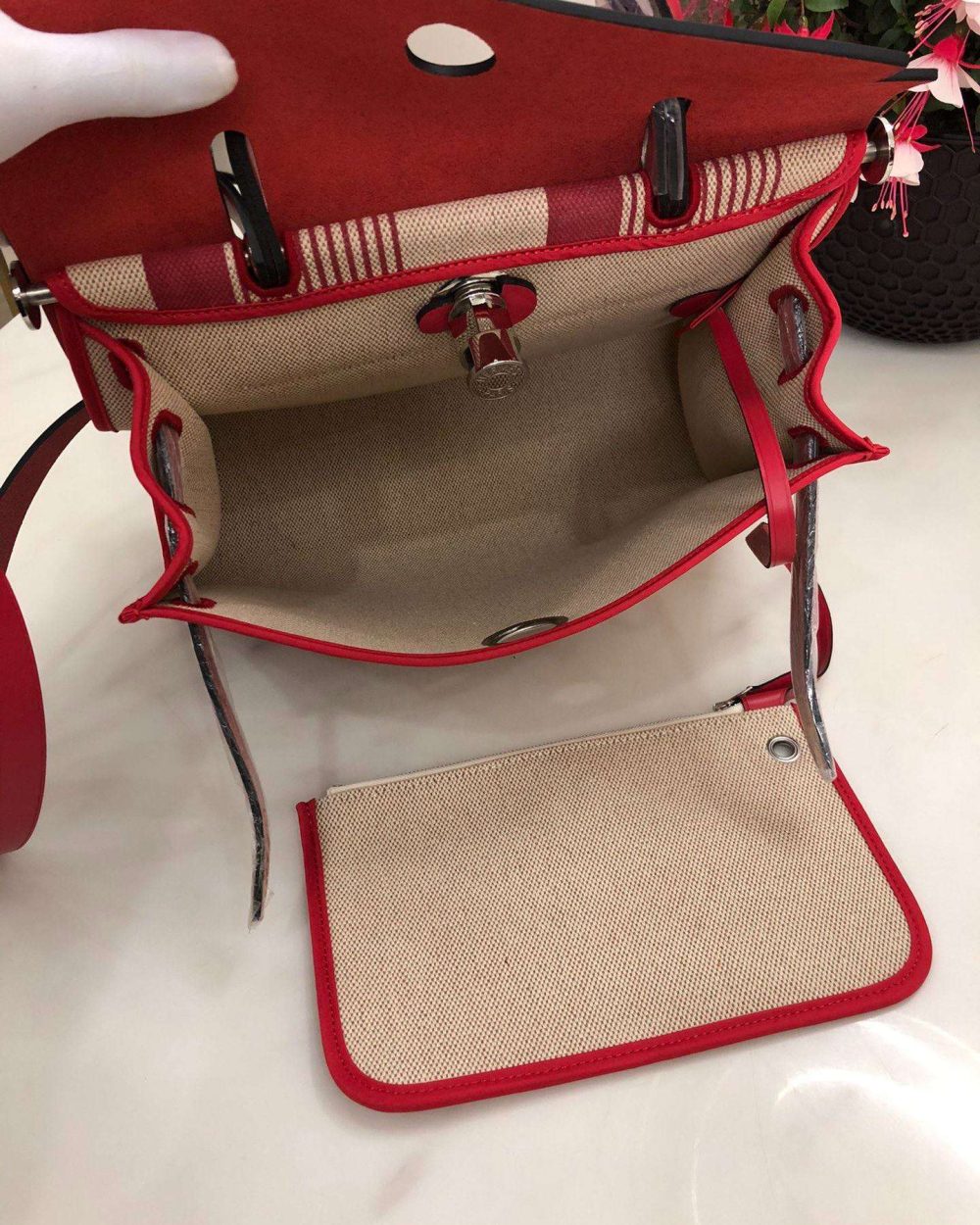 1:1 Replica Hermes Herbag Zip Bag Black/Brown/Red For Women 31cm / 12.2in