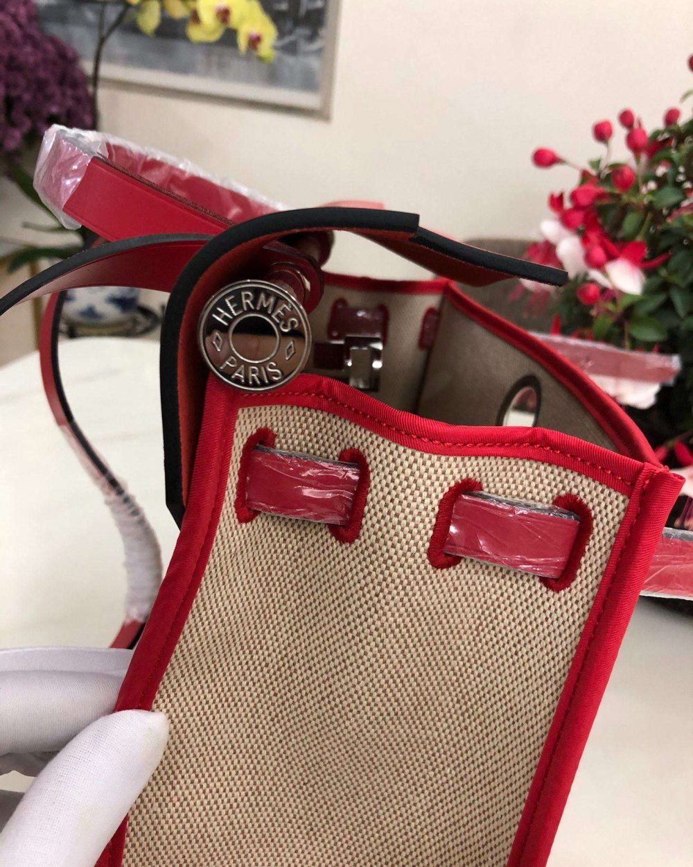 1:1 Replica Hermes Herbag Zip Bag Black/Brown/Red For Women 31cm / 12.2in