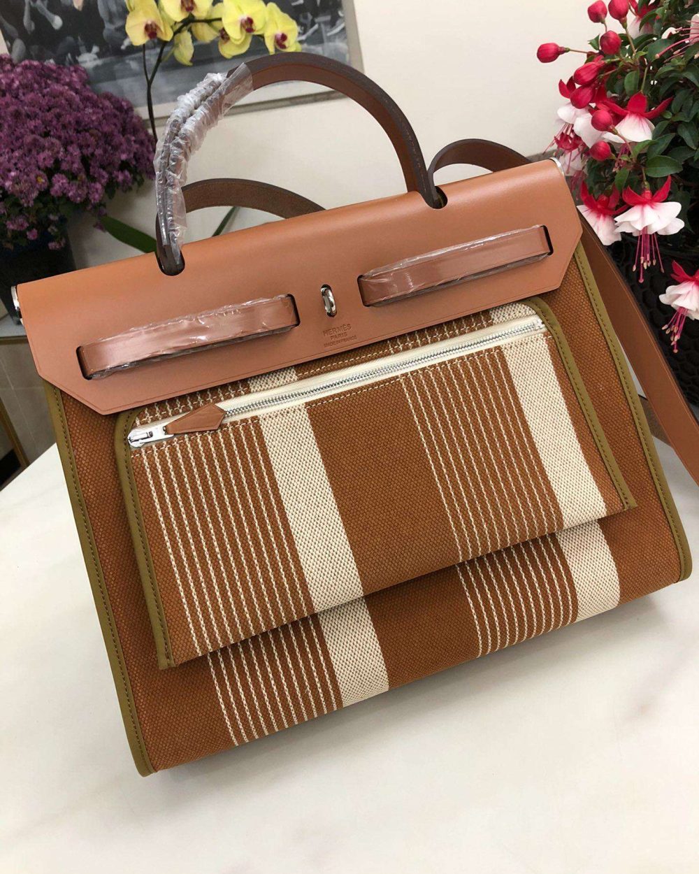 1:1 Replica Hermes Herbag Zip Bag Black/Brown/Red For Women 31cm / 12.2in