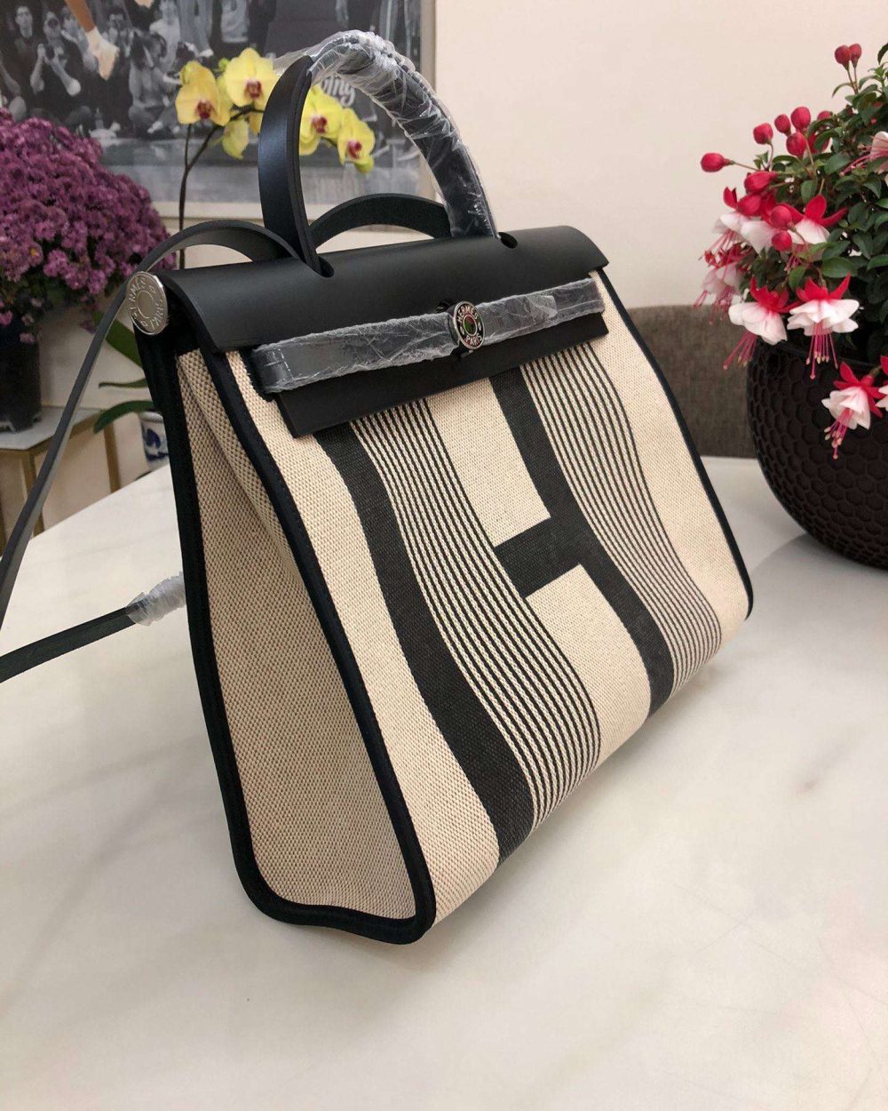 1:1 Replica Hermes Herbag Zip Bag Black/Brown/Red For Women 31cm / 12.2in