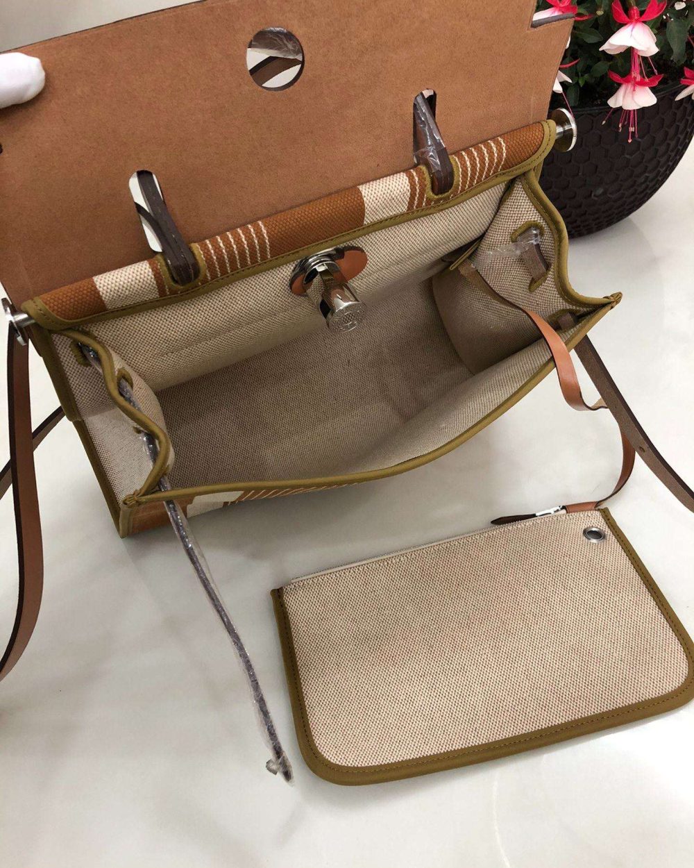 1:1 Replica Hermes Herbag Zip Bag Black/Brown/Red For Women 31cm / 12.2in