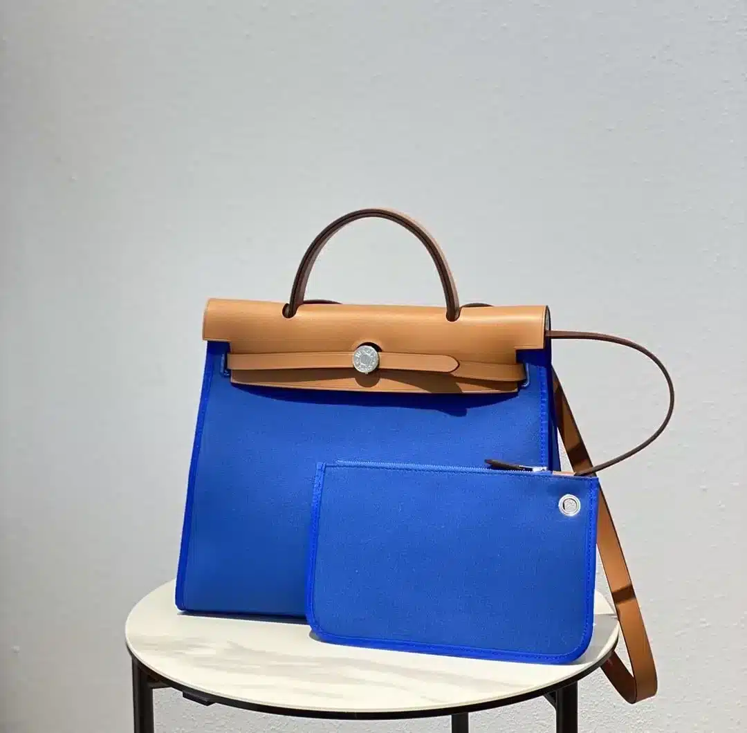 1:1 Replica Hermes Herbag Zip Bag Blue, Silver Toned Hardware Bag For Women, Women's Handbags, Shoulder Bags 12.2in/31cm