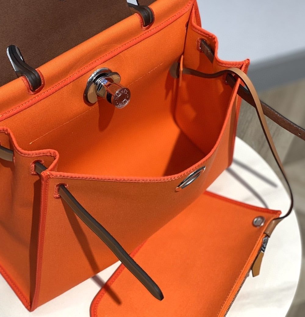 1:1 Replica Hermes Herbag Zip Bag Orange, Silver Toned Hardware Bag For Women, Women's Handbags, Shoulder Bags 12.2in/31cm