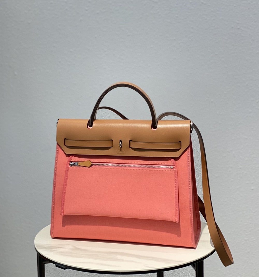 1:1 Replica Hermes Herbag Zip Bag Pink, Silver Toned Hardware Bag For Women, Women's Handbags, Shoulder Bags 12.2in/31cm