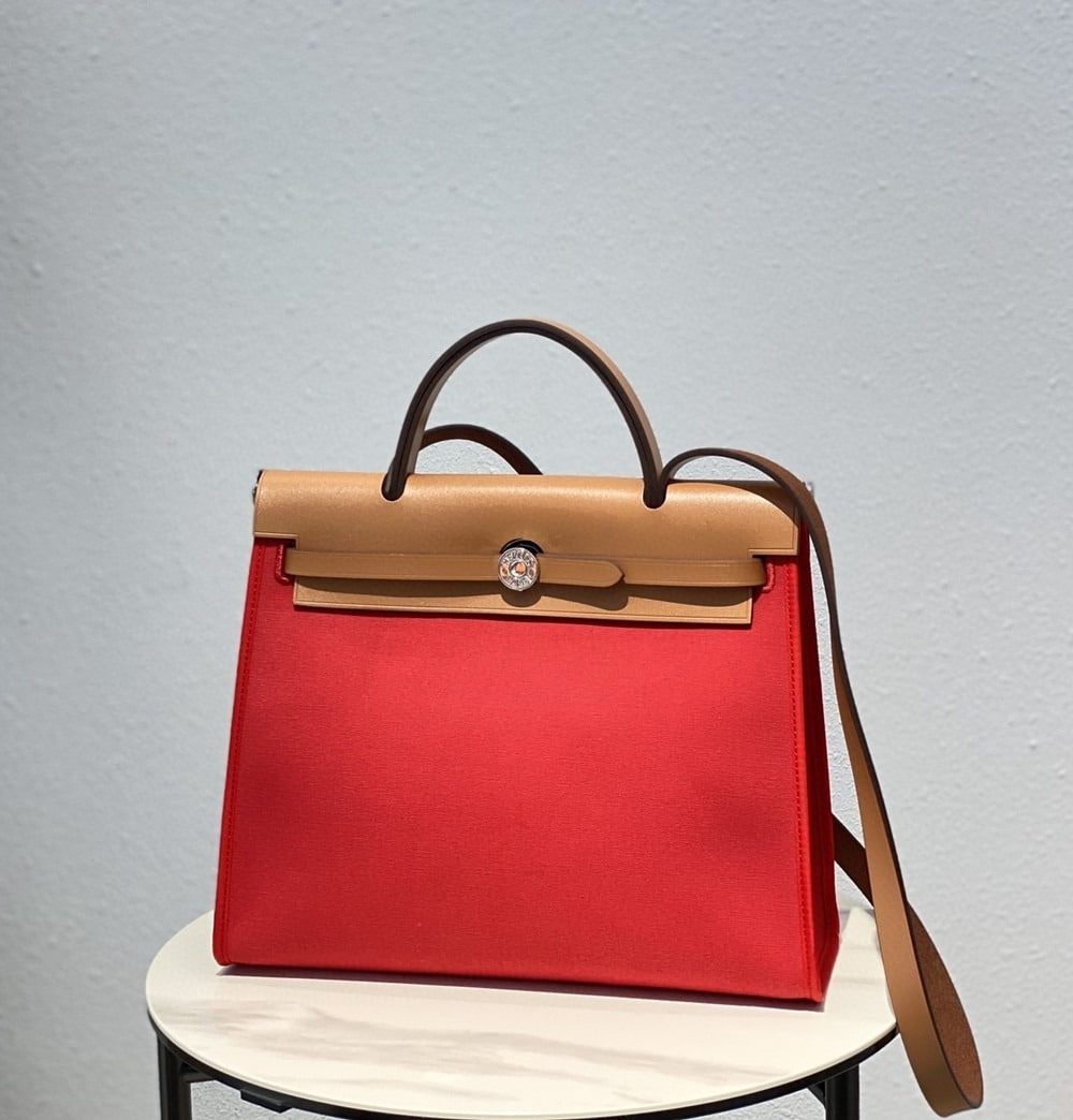 1:1 Replica Hermes Herbag Zip Bag Red, Silver Toned Hardware Bag For Women, Women's Handbags, Shoulder Bags 12.2in/31cm