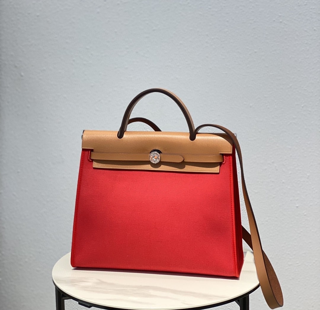 1:1 Replica Hermes Herbag Zip Bag Red, Silver Toned Hardware Bag For Women, Women's Handbags, Shoulder Bags 12.2in/31cm - Image 2