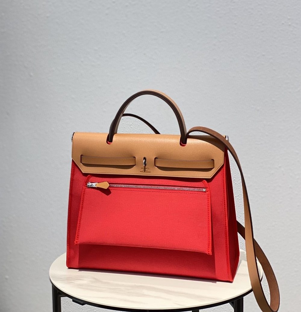 1:1 Replica Hermes Herbag Zip Bag Red, Silver Toned Hardware Bag For Women, Women's Handbags, Shoulder Bags 12.2in/31cm