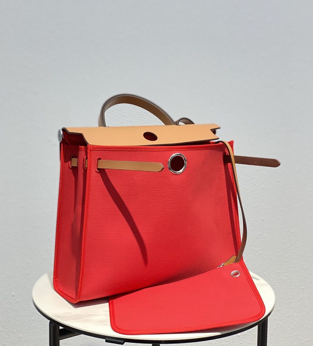 1:1 Replica Hermes Herbag Zip Bag Red, Silver Toned Hardware Bag For Women, Women's Handbags, Shoulder Bags 12.2in/31cm