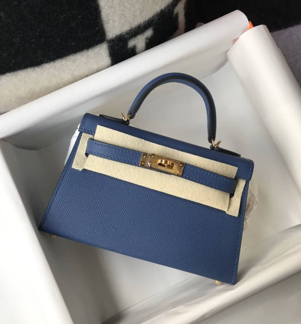 1:1 Replica Hermes Kelly 19 Blue France Swift Bag For Women, Women's Handbags, Shoulder Bags 7.5in/19cm