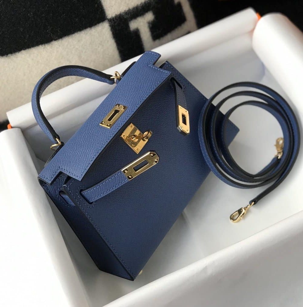 1:1 Replica Hermes Kelly 19 Blue France Swift Bag For Women, Women's Handbags, Shoulder Bags 7.5in/19cm