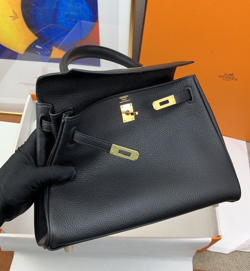 1:1 Replica Hermes Kelly 25 Retourne Togo Black Bag For Women, Women's Handbags, Shoulder Bags 10in/25cm