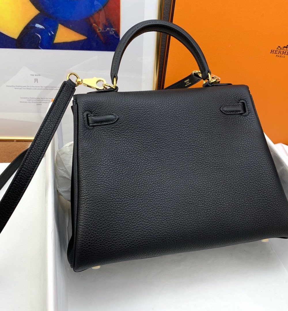 1:1 Replica Hermes Kelly 25 Retourne Togo Black Bag For Women, Women's Handbags, Shoulder Bags 10in/25cm