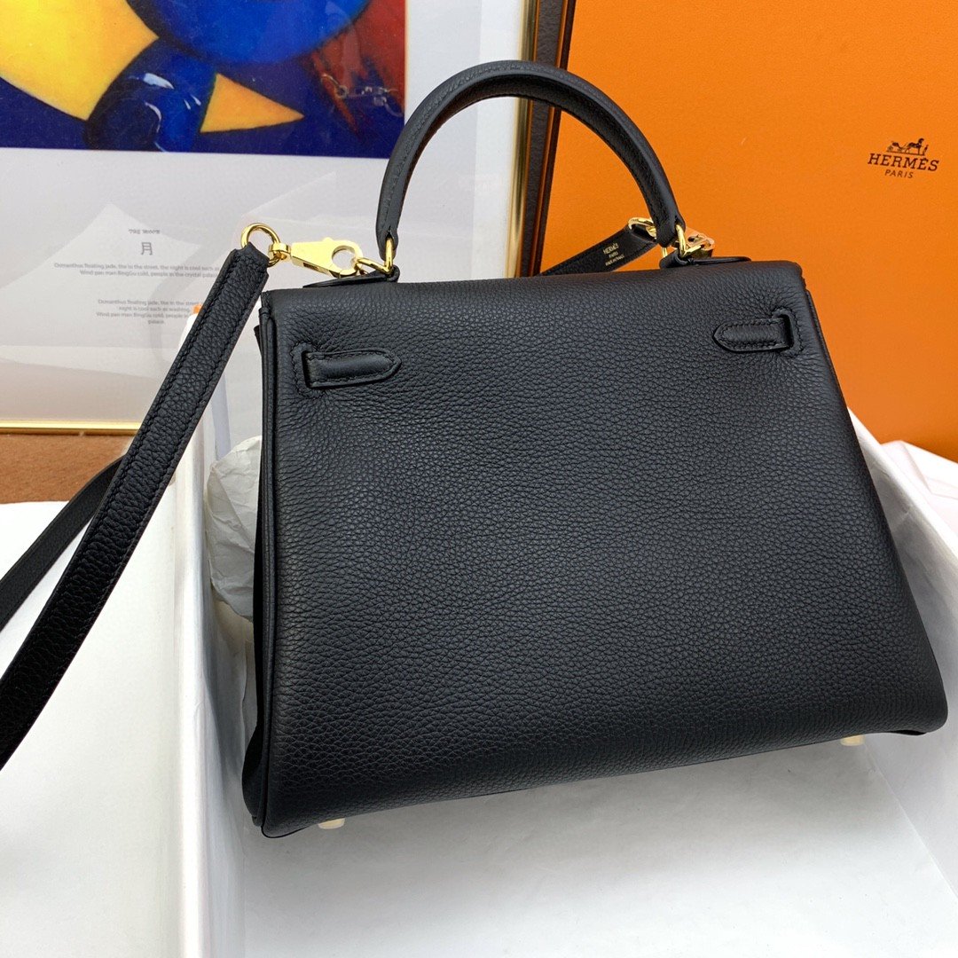 1:1 Replica Hermes Kelly 25 Retourne Togo Black Bag For Women, Women's Handbags, Shoulder Bags 10in/25cm - Image 2