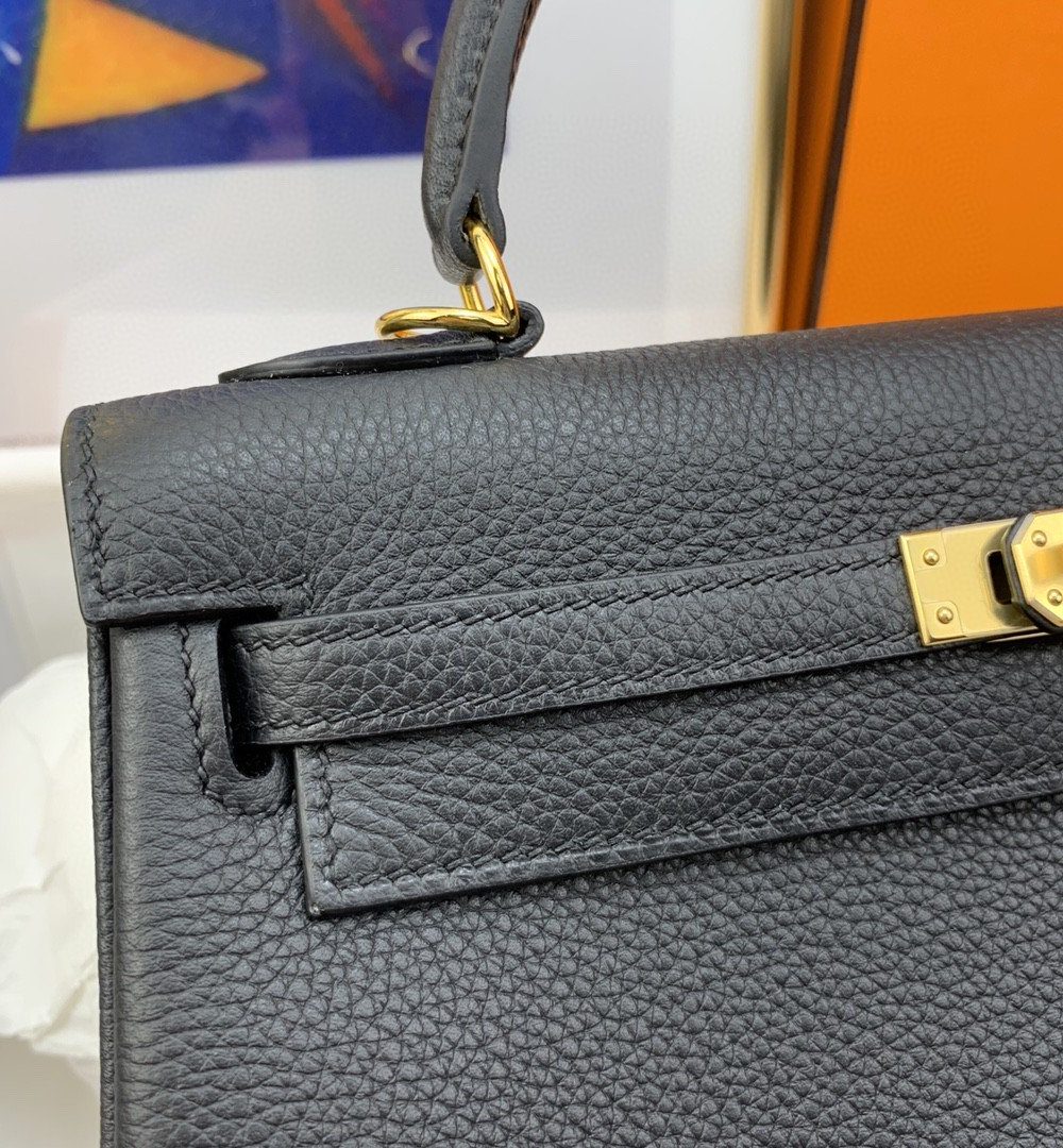 1:1 Replica Hermes Kelly 25 Retourne Togo Black Bag For Women, Women's Handbags, Shoulder Bags 10in/25cm