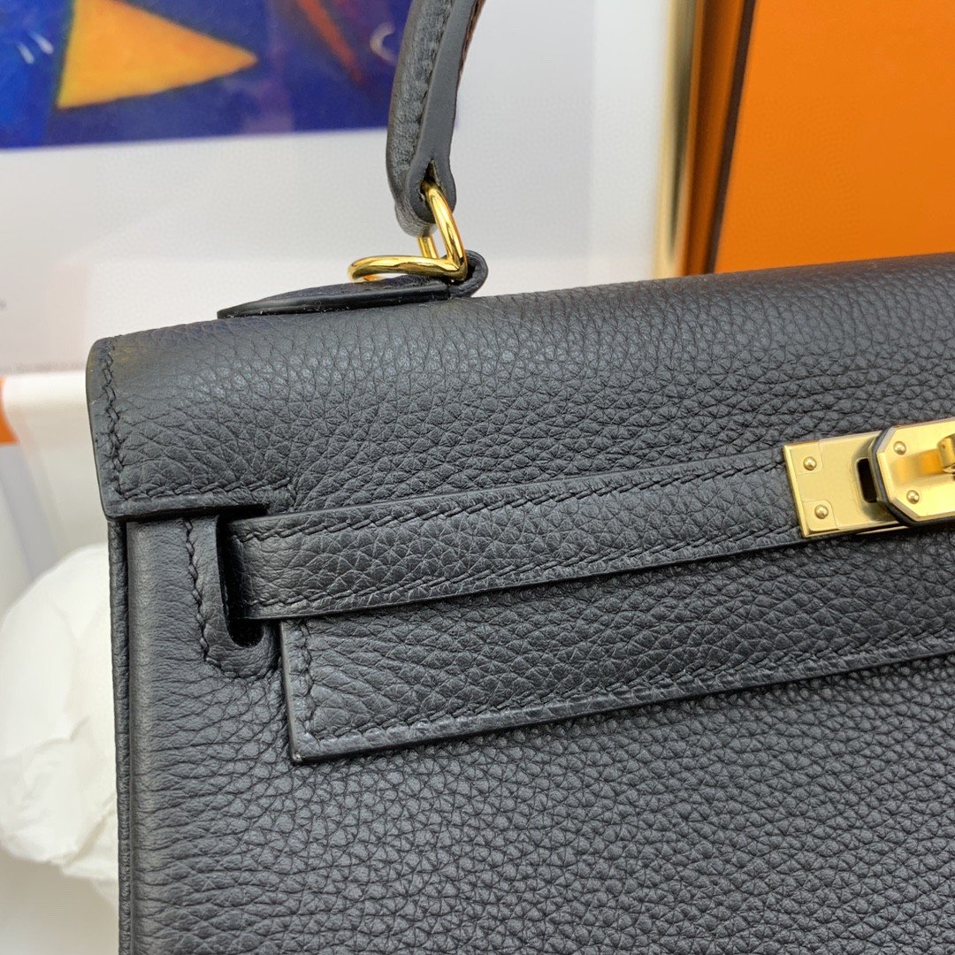 1:1 Replica Hermes Kelly 25 Retourne Togo Black Bag For Women, Women's Handbags, Shoulder Bags 10in/25cm - Image 8