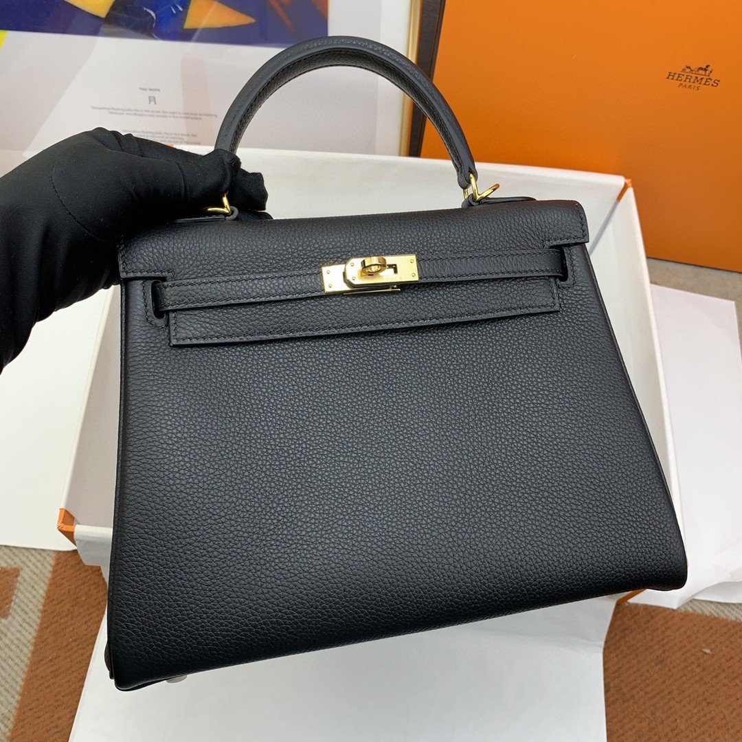 1:1 Replica Hermes Kelly 25 Retourne Togo Black Bag For Women, Women's Handbags, Shoulder Bags 10in/25cm - Image 7