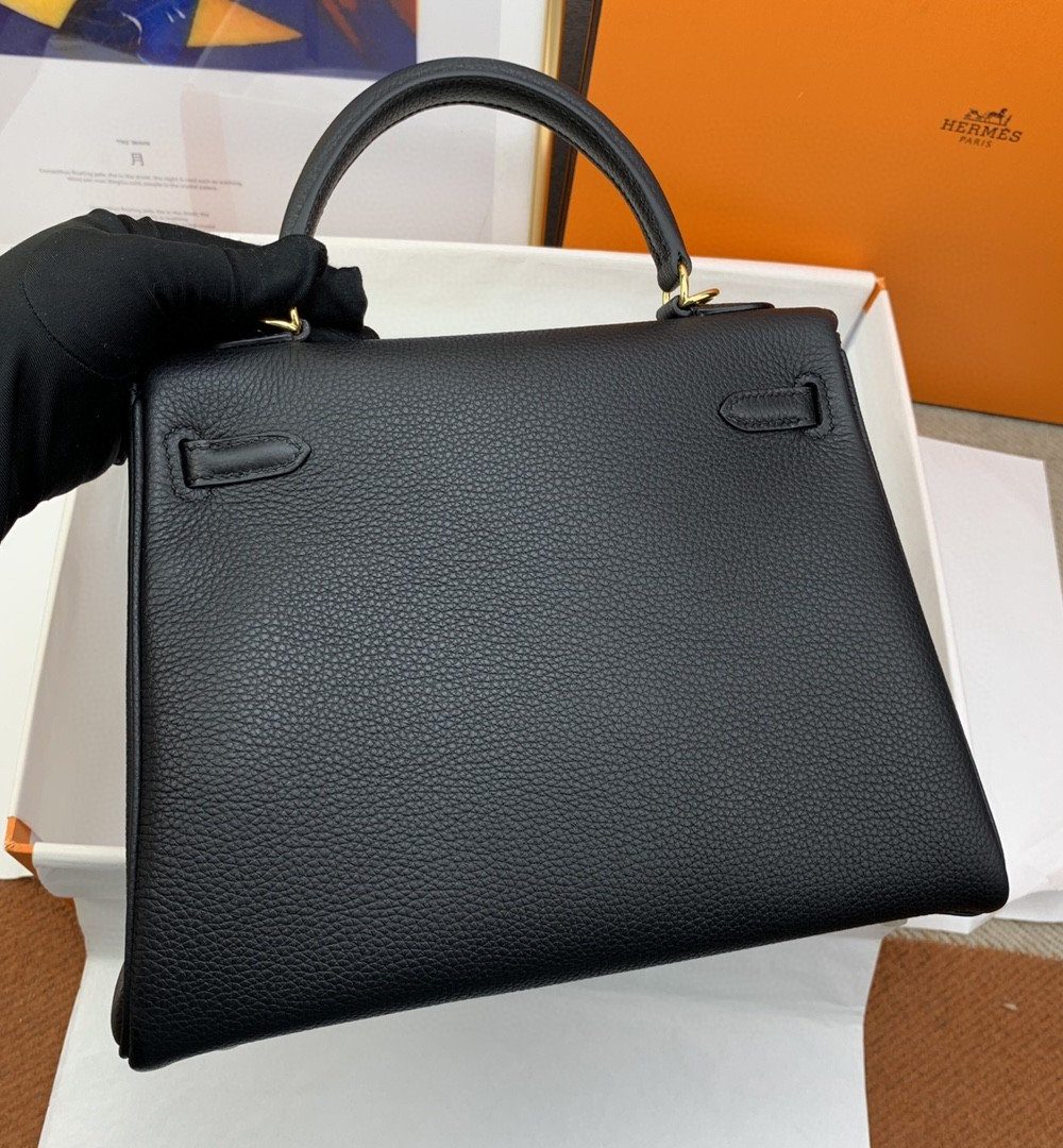 1:1 Replica Hermes Kelly 25 Retourne Togo Black Bag For Women, Women's Handbags, Shoulder Bags 10in/25cm