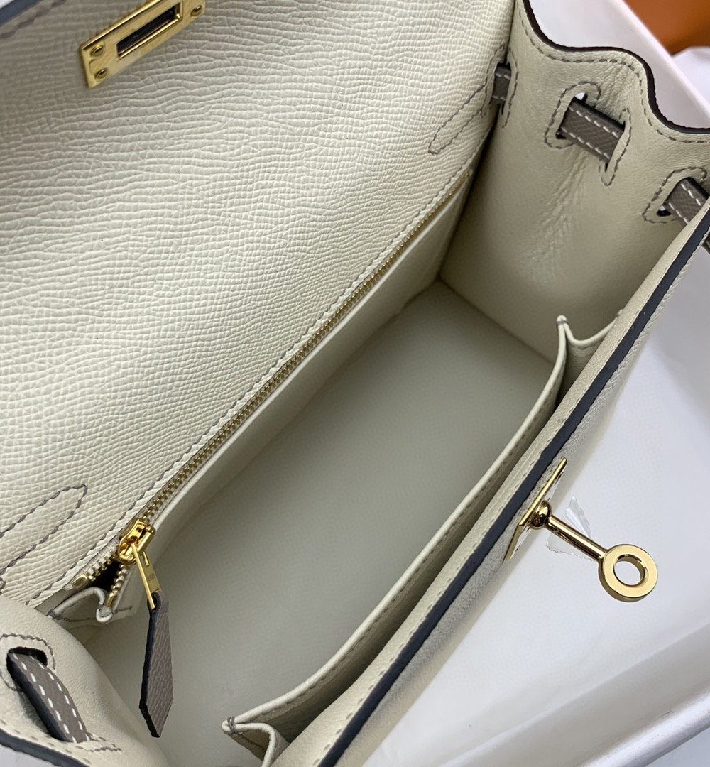 1:1 Replica Hermes Kelly 25 Sellier Epsom Craie/Grey Bag For Women, Women's Handbags, Shoulder Bags 10in/25cm