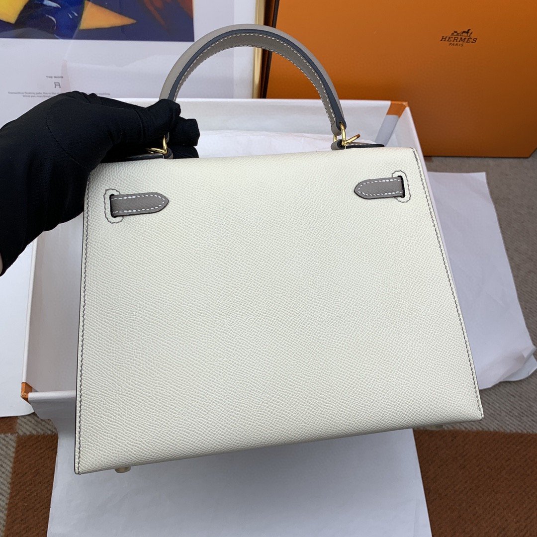 1:1 Replica Hermes Kelly 25 Sellier Epsom Craie/Grey Bag For Women, Women's Handbags, Shoulder Bags 10in/25cm - Image 7