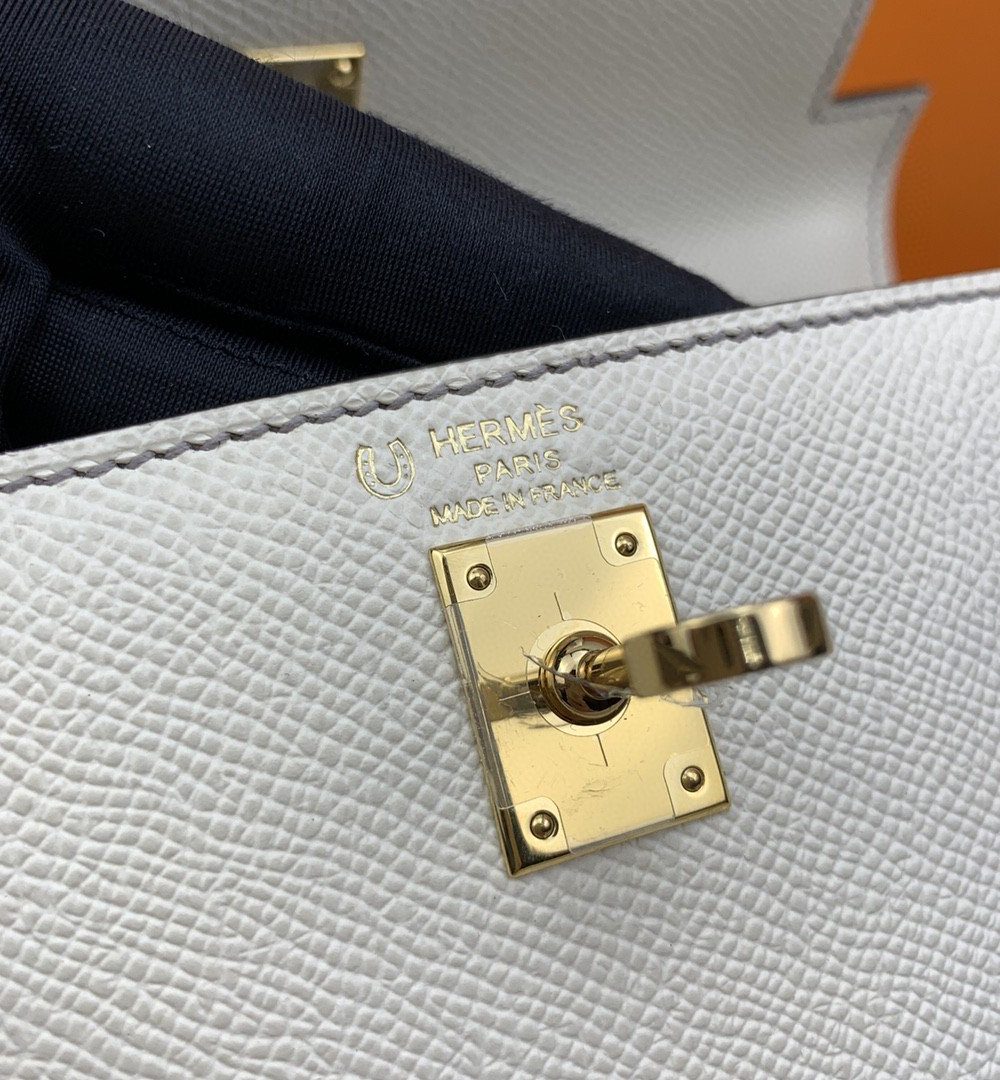 1:1 Replica Hermes Kelly 25 Sellier Epsom Craie/Grey Bag For Women, Women's Handbags, Shoulder Bags 10in/25cm