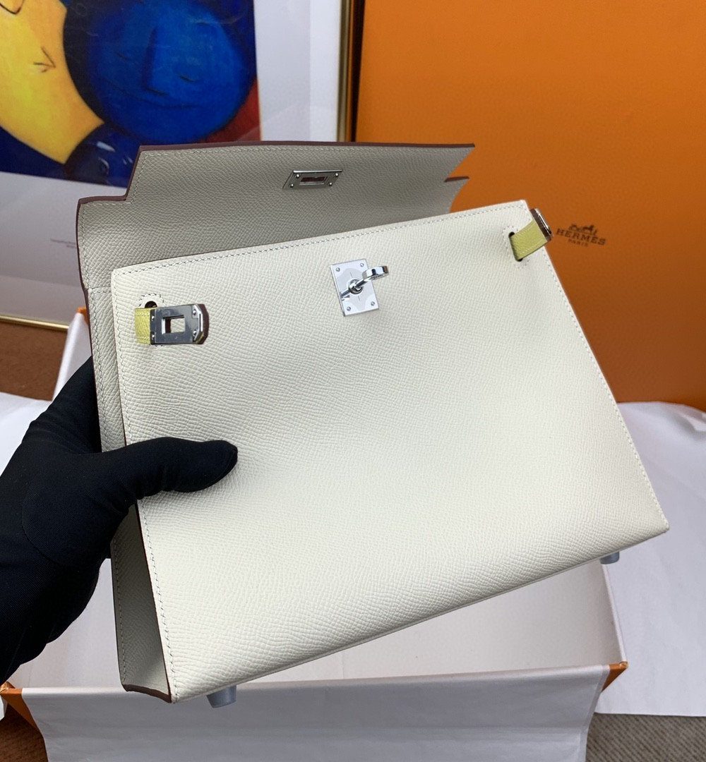 1:1 Replica Hermes Kelly 25 Sellier Epsom Craie/Yellow Bag For Women, Women's Handbags, Shoulder Bags 10in/25cm