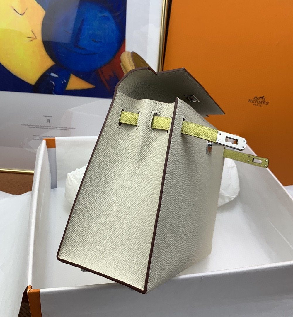 1:1 Replica Hermes Kelly 25 Sellier Epsom Craie/Yellow Bag For Women, Women's Handbags, Shoulder Bags 10in/25cm