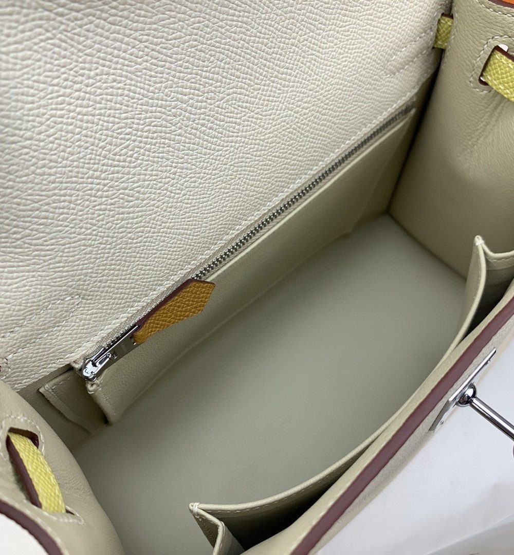 1:1 Replica Hermes Kelly 25 Sellier Epsom Craie/Yellow Bag For Women, Women's Handbags, Shoulder Bags 10in/25cm