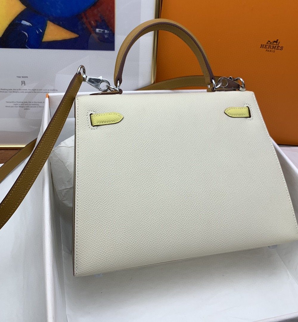 1:1 Replica Hermes Kelly 25 Sellier Epsom Craie/Yellow Bag For Women, Women's Handbags, Shoulder Bags 10in/25cm