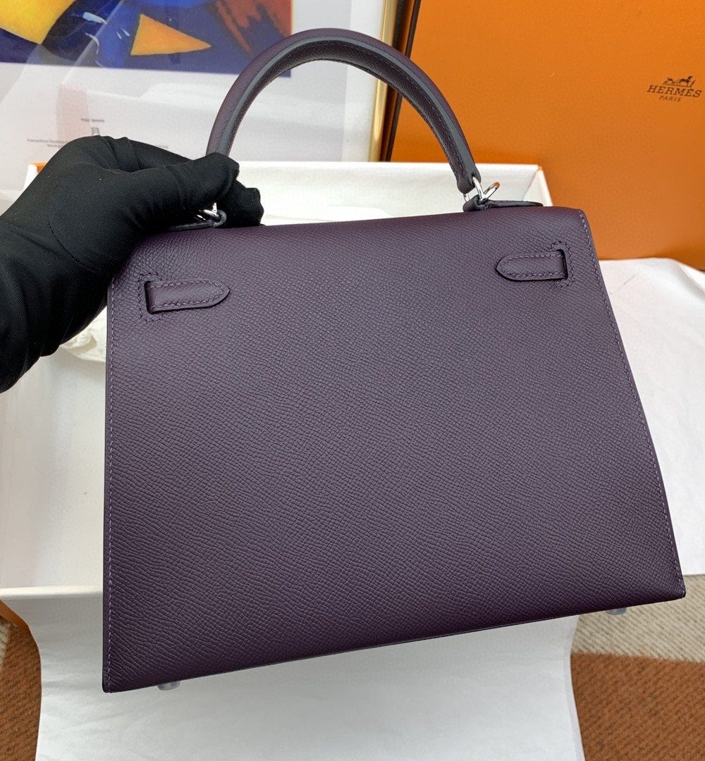 1:1 Replica Hermes Kelly 25 Sellier Epsom Dark Purple Bag For Women, Women's Handbags, Shoulder Bags 10in/25cm