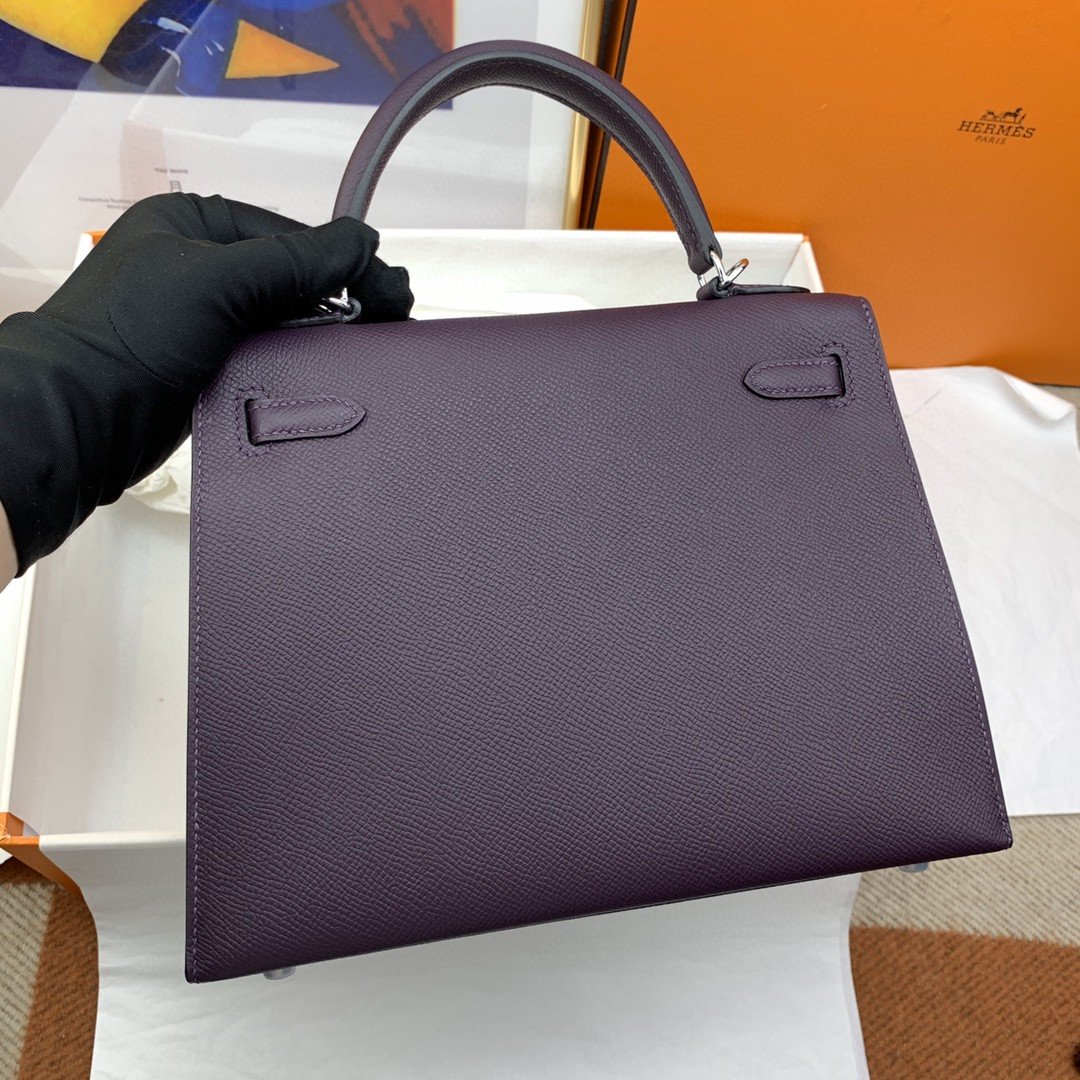 1:1 Replica Hermes Kelly 25 Sellier Epsom Dark Purple Bag For Women, Women's Handbags, Shoulder Bags 10in/25cm - Image 9